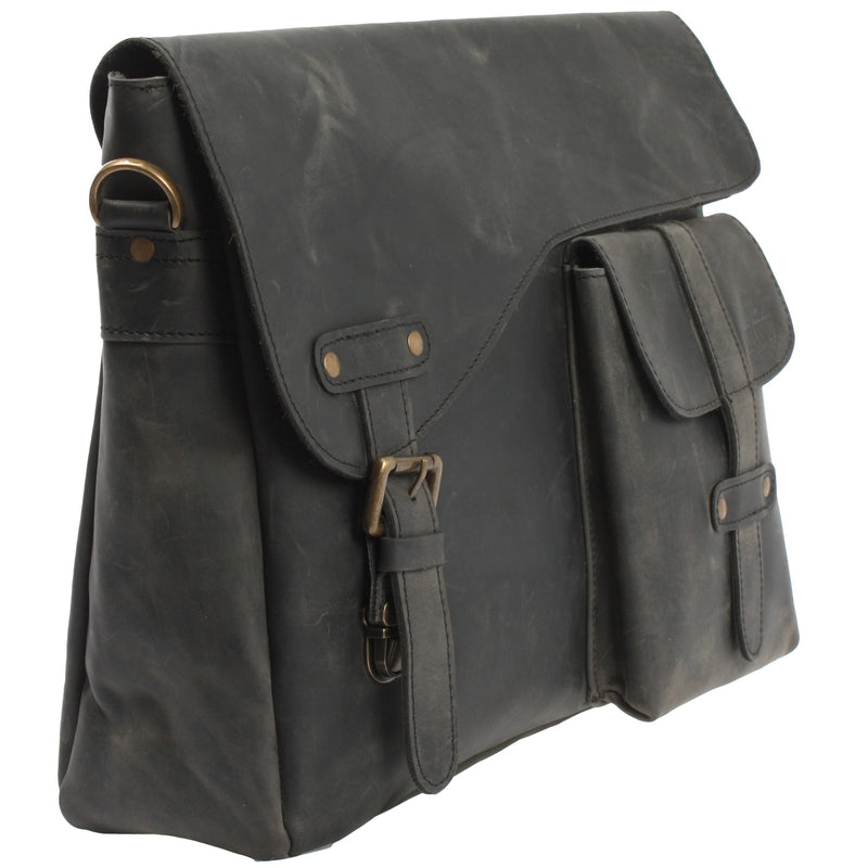 Leconi Messenger Bag Collegetasche DIN A4 Kuriertasche Leder Grau LE3032