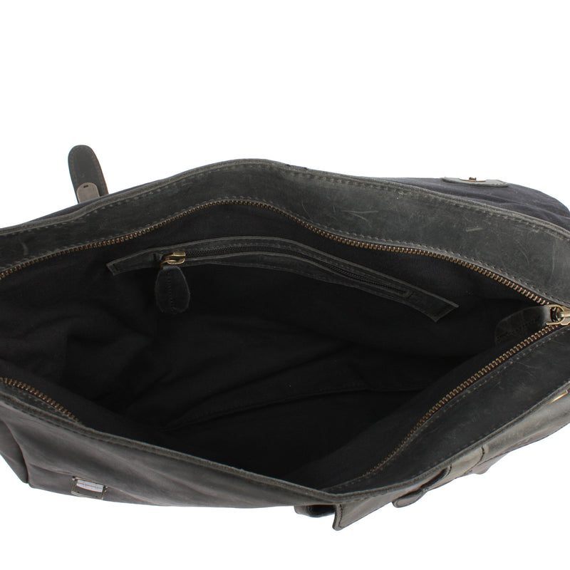 Leconi Messenger Bag Collegetasche DIN A4 Kuriertasche Leder Grau LE3032