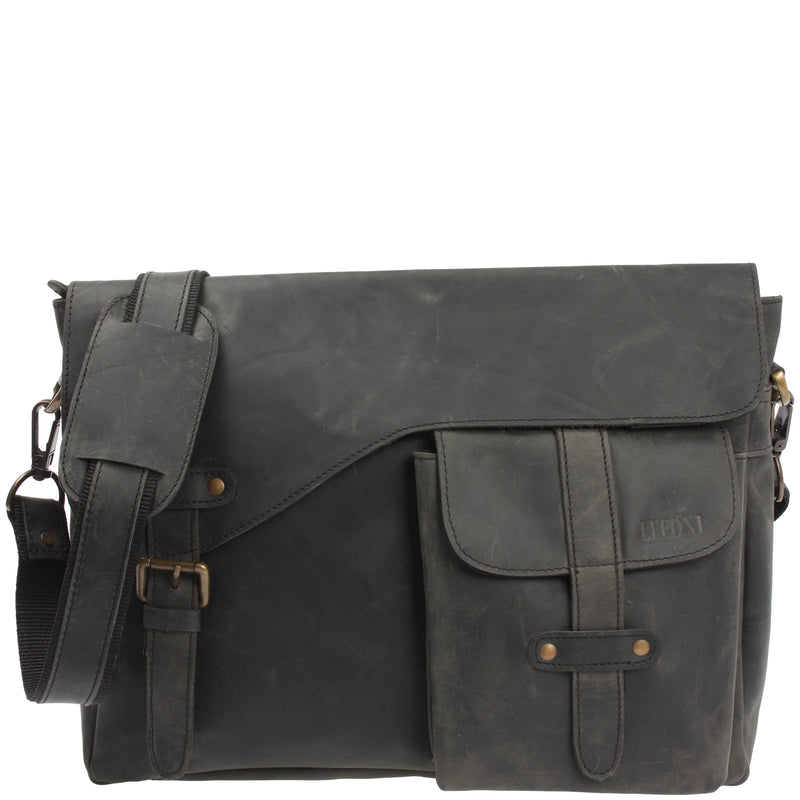 Leconi Messenger Bag Collegetasche DIN A4 Kuriertasche Leder grau LE3032