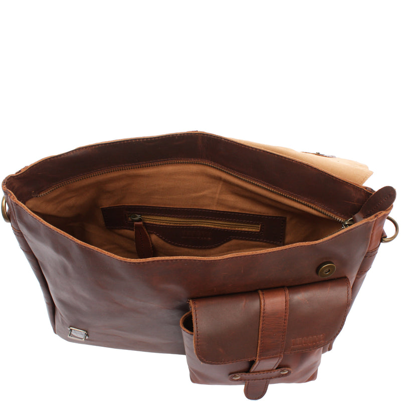 Leconi Messenger Bag Collegetasche DIN A4 Kuriertasche Leder Braun LE3032