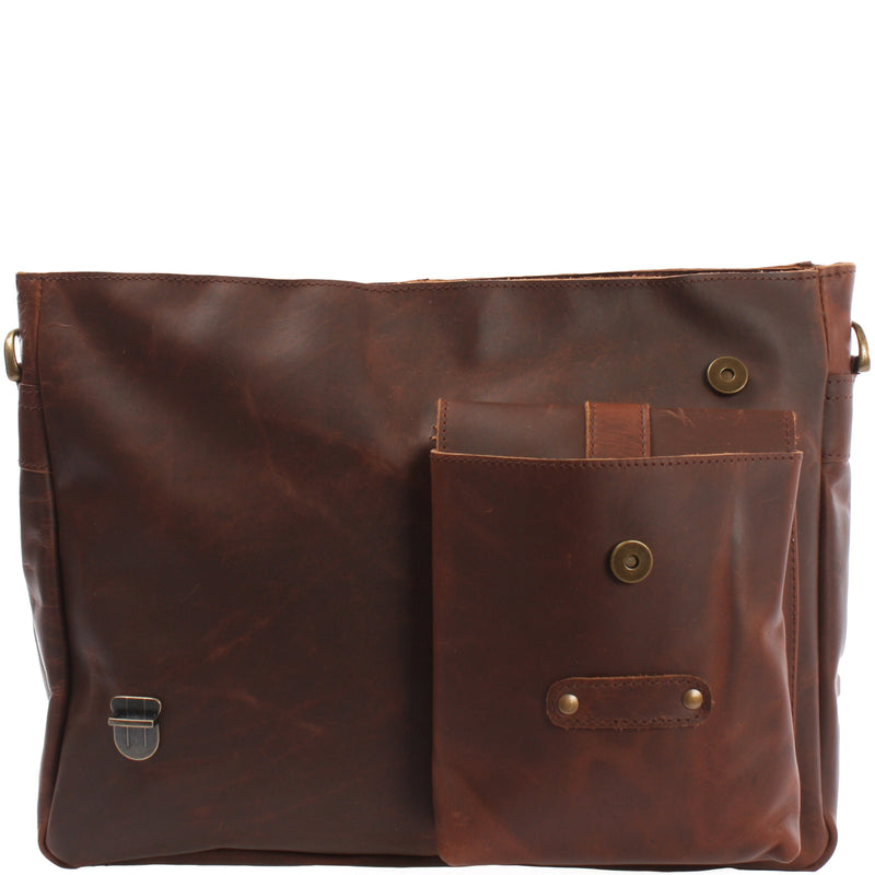 Leconi Messenger Bag Collegetasche DIN A4 Kuriertasche Leder Braun LE3032