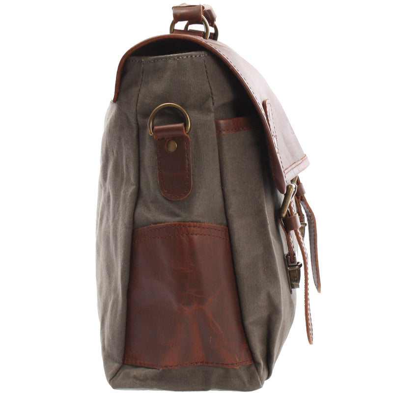 Leconi Messenger Bag Din A4 Kuriertasche Leder Canvas Grau LE3018