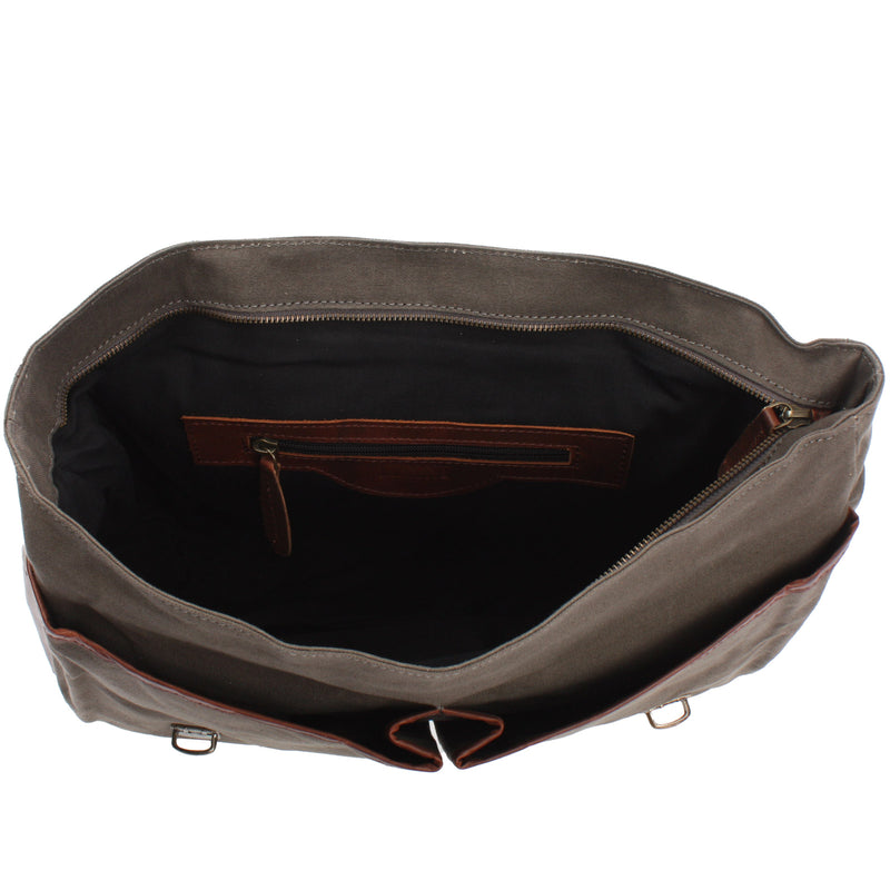 Leconi Messenger Bag Din A4 Kuriertasche Leder Canvas Grau LE3018