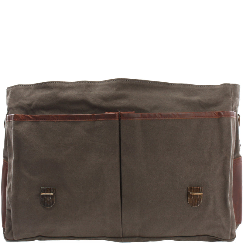 Leconi Messenger Bag Din A4 Kuriertasche Leder Canvas Grau LE3018