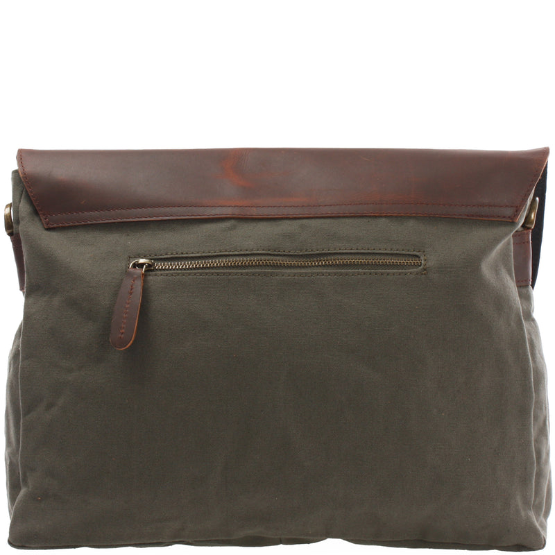Leconi Messenger Bag Kuriertasche DIN A4 Leder Canvas Grün LE3032