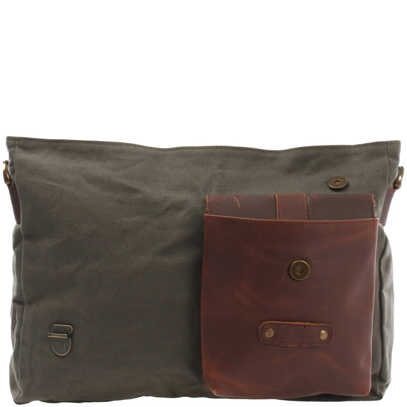 Leconi Messenger Bag Kuriertasche DIN A4 Leder Canvas Grün LE3032