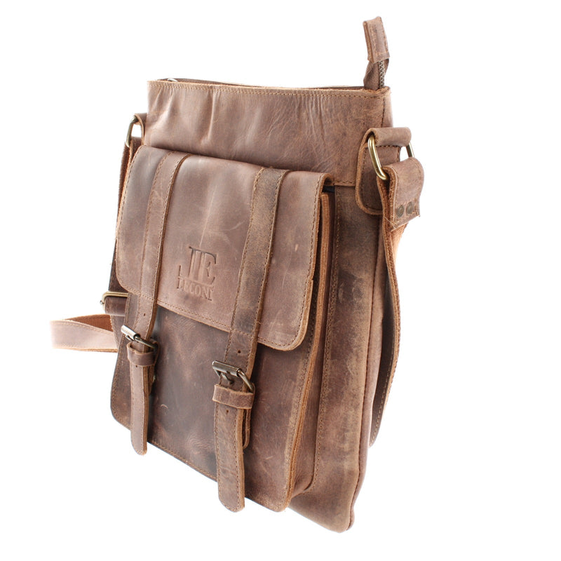 Leconi Mittelgroße Umhängetasche Ledertasche Damen Herren Vintage Leder Braun LE3036