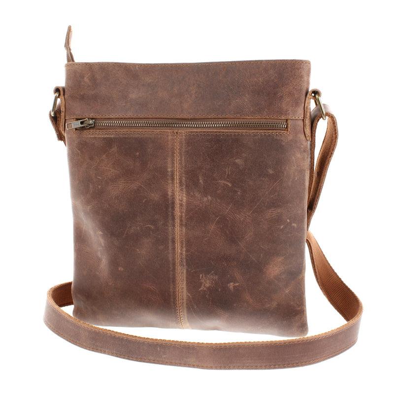 Leconi Mittelgroße Umhängetasche Ledertasche Damen Herren Vintage Leder Braun LE3036