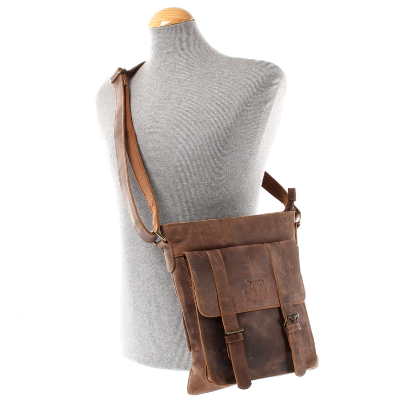 Leconi Mittelgroße Umhängetasche Ledertasche Damen Herren Vintage Leder Braun LE3036