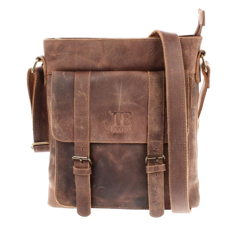Leconi mittelgroße Umhängetasche Ledertasche Damen Herren Vintage Leder braun LE3036
