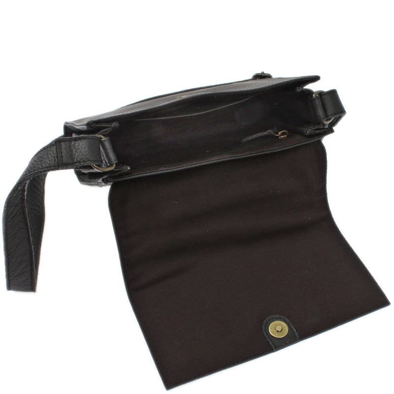 Leconi Mittlere Schultertasche Umhängetasche Damentasche Leder Schwarz LE3089