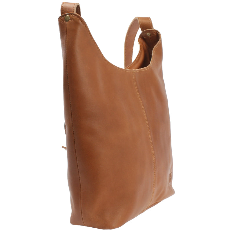 Leconi Mittlere Umhängetasche Schultertasche Beuteltasche Damentasche Leder Cognac LE0072