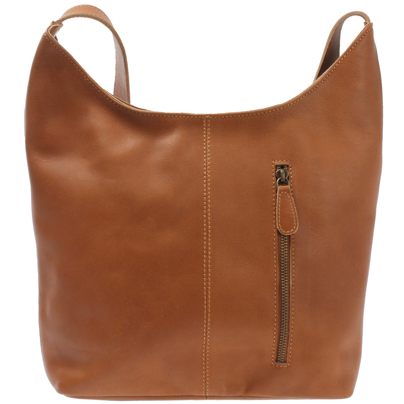 Leconi Mittlere Umhängetasche Schultertasche Beuteltasche Damentasche Leder Cognac LE0072