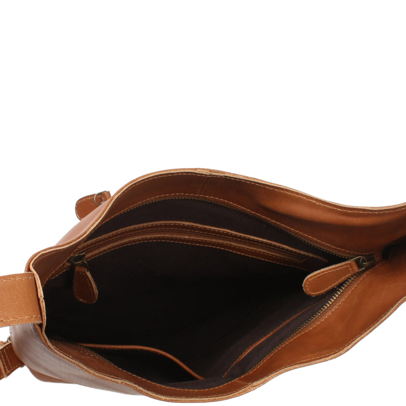 Leconi Mittlere Umhängetasche Schultertasche Beuteltasche Damentasche Leder Cognac LE0072