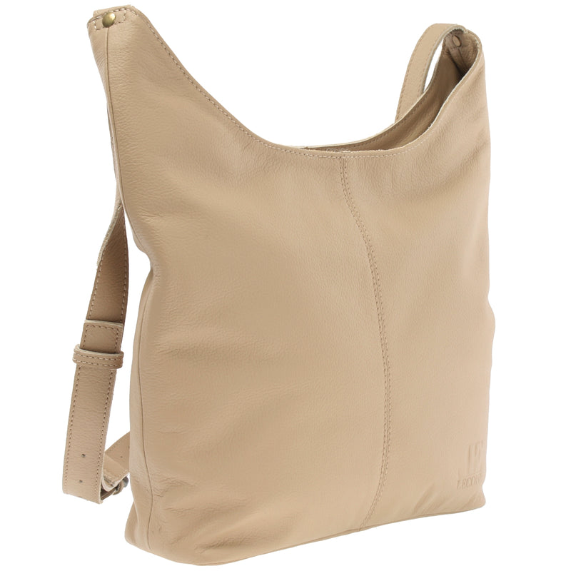 Leconi Mittlere Umhängetasche Schultertasche Beuteltasche Damentasche Leder Sand LE0072