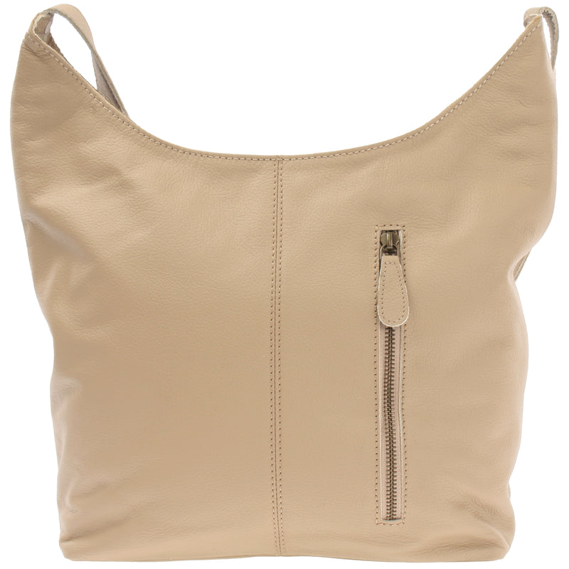 Leconi Mittlere Umhängetasche Schultertasche Beuteltasche Damentasche Leder Sand LE0072