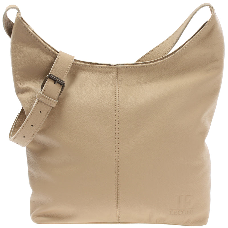 Leconi mittlere Umhängetasche Schultertasche Beuteltasche Damentasche Leder sand LE0072