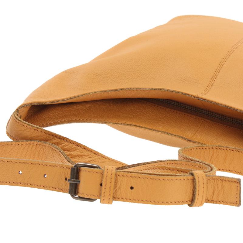 Leconi Mittlere Umhängetasche Schultertasche Beuteltasche Damentasche Leder Senf LE0072