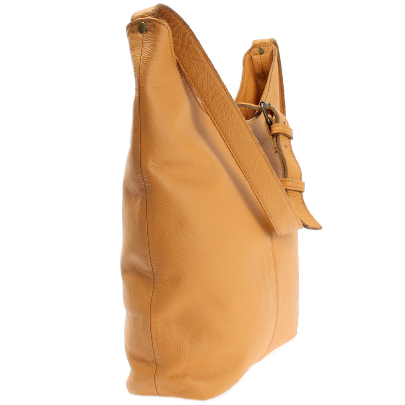 Leconi Mittlere Umhängetasche Schultertasche Beuteltasche Damentasche Leder Senf LE0072