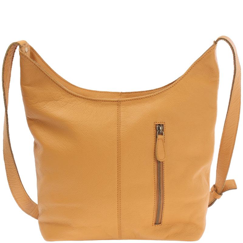 Leconi Mittlere Umhängetasche Schultertasche Beuteltasche Damentasche Leder Senf LE0072