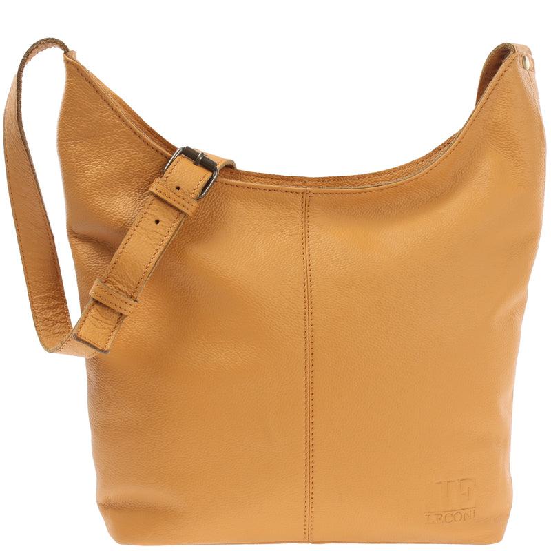 Leconi mittlere Umhängetasche Schultertasche Beuteltasche Damentasche Leder senf LE0072