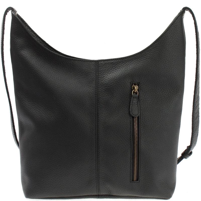 Leconi Mittlere Umhängetasche Schultertasche Beuteltasche Damentasche Leder Schwarz LE0072