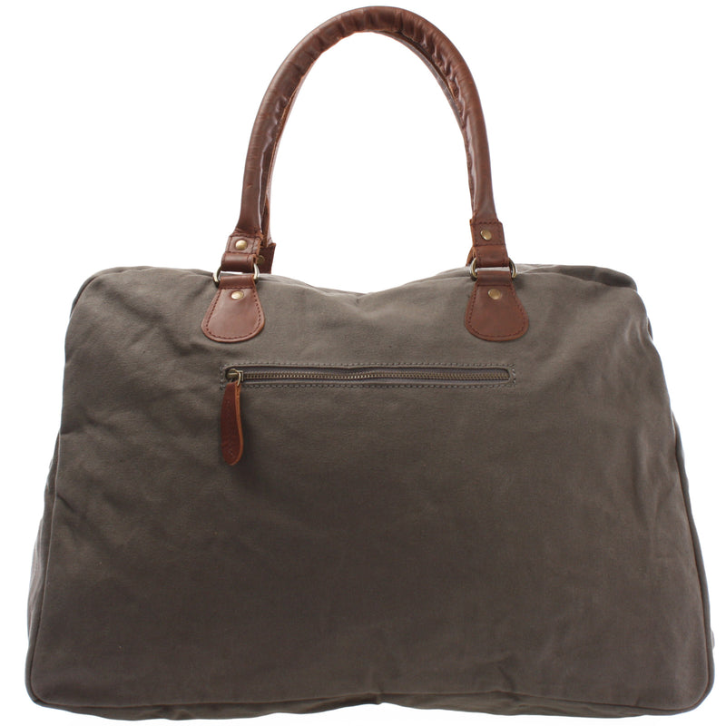 Leconi Reisetasche Weekender Handgepäck Canvas Leder Grau LE2012