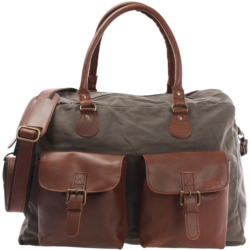 Leconi Reisetasche Weekender Handgepäck Canvas Leder grau LE2012