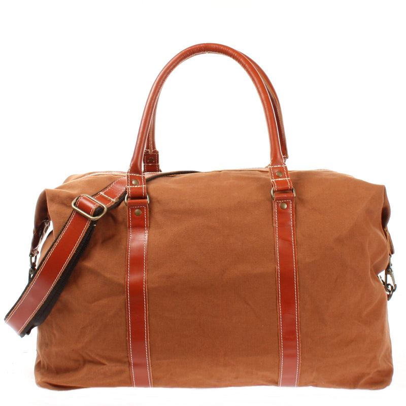 Leconi Reisetasche Weekender Handgepäck Leder Canvas Cognac LE2010