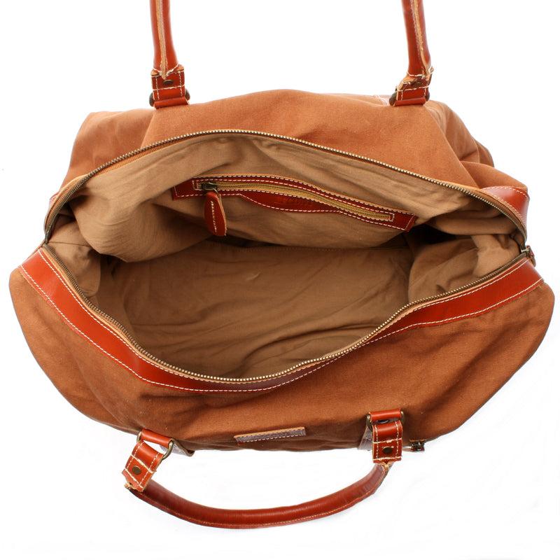 Leconi Reisetasche Weekender Handgepäck Leder Canvas Cognac LE2010