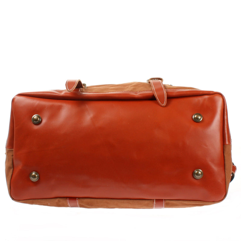 Leconi Reisetasche Weekender Handgepäck Leder Canvas Cognac LE2010