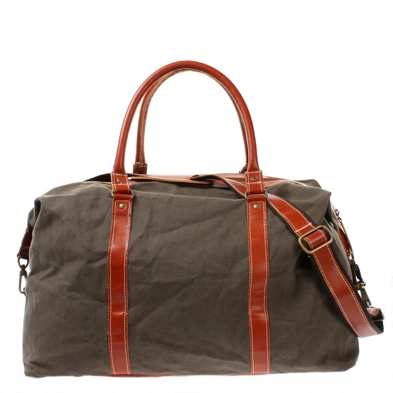 Leconi Reisetasche Weekender Handgepäck Leder Canvas Grau LE2010