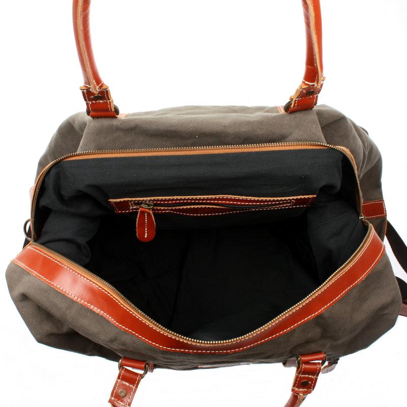 Leconi Reisetasche Weekender Handgepäck Leder Canvas Grau LE2010