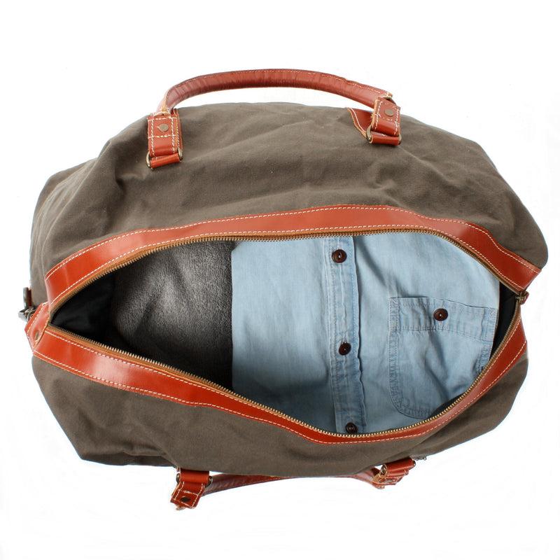 Leconi Reisetasche Weekender Handgepäck Leder Canvas Grau LE2010