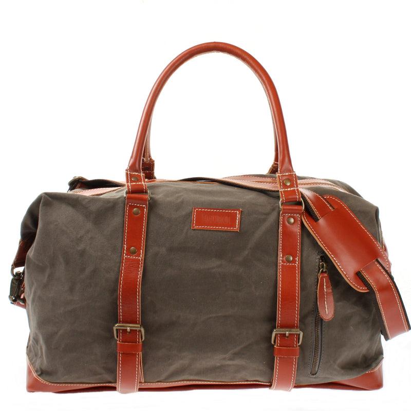 Leconi Reisetasche Weekender Handgepäck Leder Canvas grau LE2010