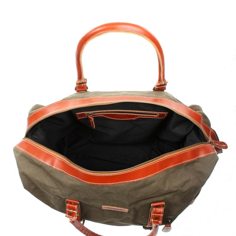 Leconi Reisetasche Weekender Handgepäck Leder Canvas Grün LE2010