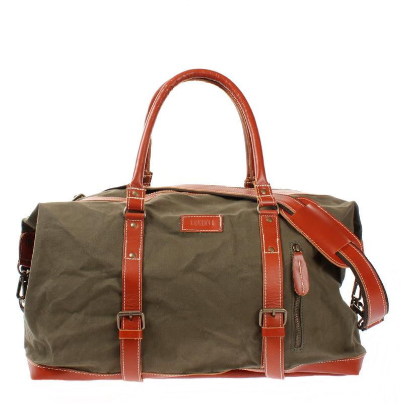 Leconi Reisetasche Weekender Handgepäck Leder Canvas grün LE2010