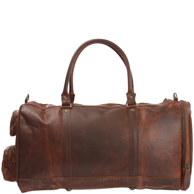 Leconi Reisetasche Weekender Sporttasche Damen Herren Leder Braun LE2017