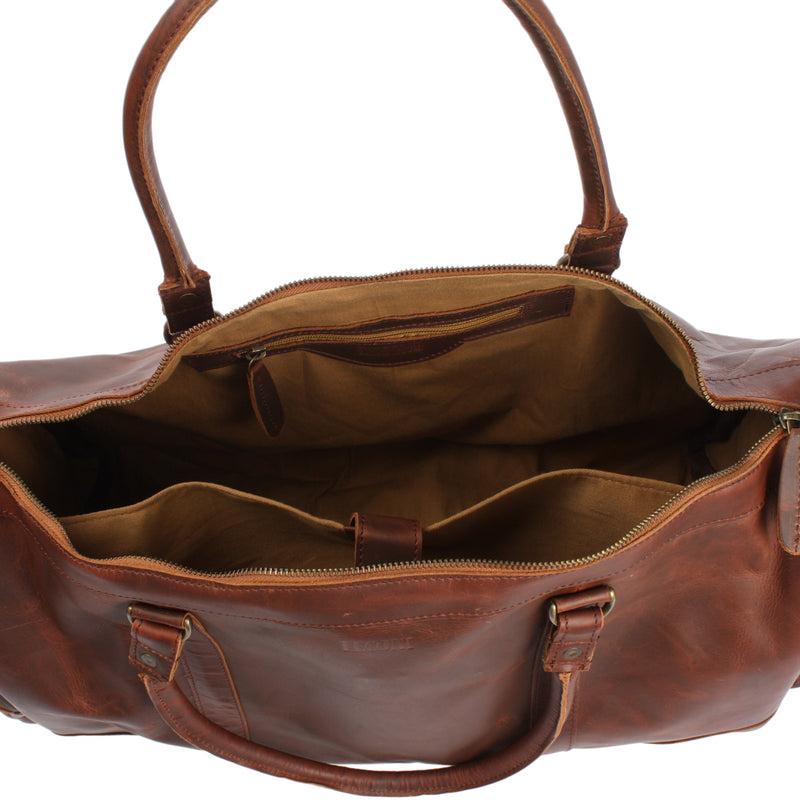 Leconi Reisetasche Weekender Sporttasche Damen Herren Leder Braun LE2017