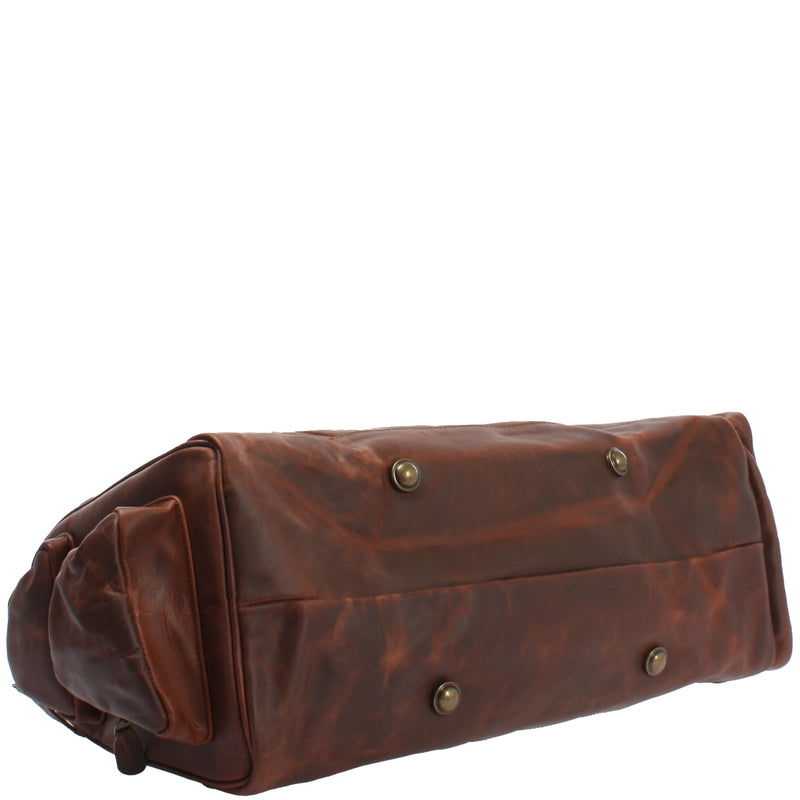 Leconi Reisetasche Weekender Sporttasche Damen Herren Leder Braun LE2017