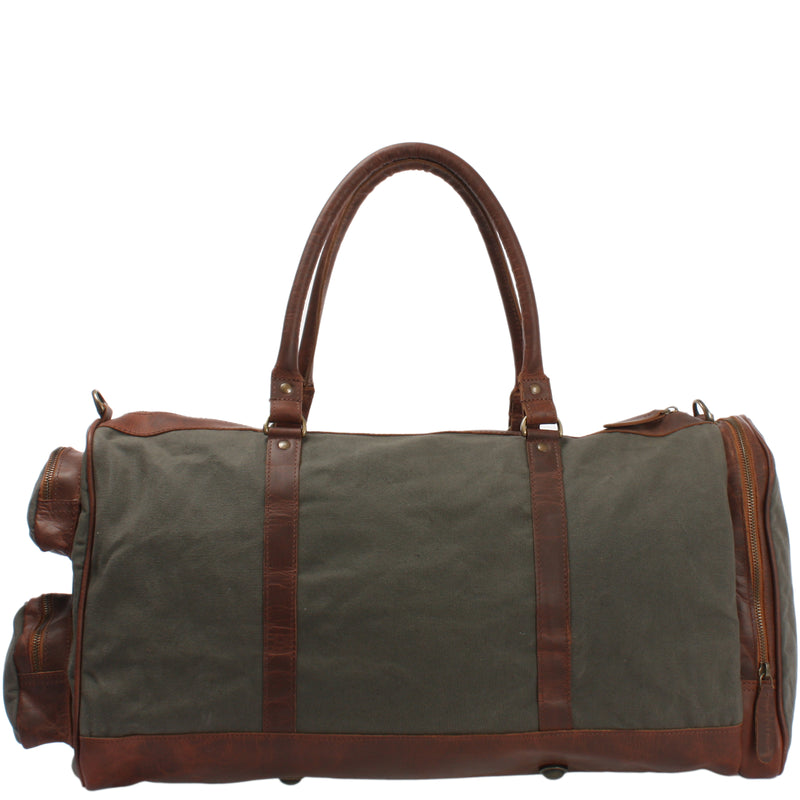 Leconi Reisetasche Weekender Sporttasche Damen Herren Leder Canvas Grün LE2017