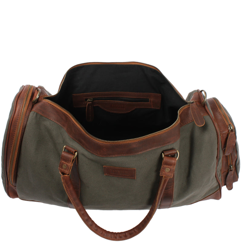 Leconi Reisetasche Weekender Sporttasche Damen Herren Leder Canvas Grün LE2017