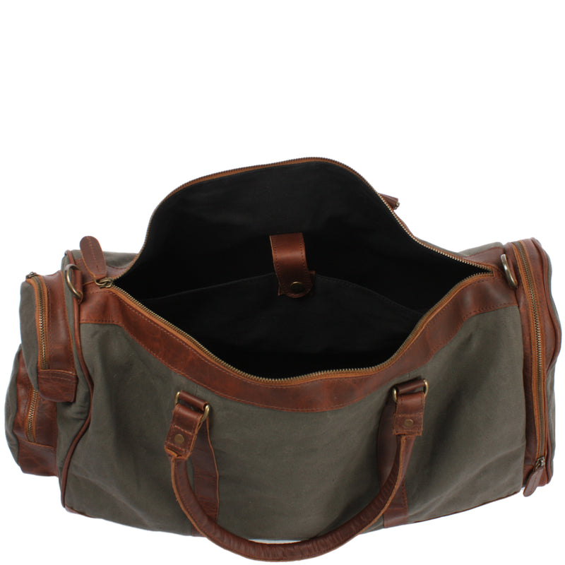 Leconi Reisetasche Weekender Sporttasche Damen Herren Leder Canvas Grün LE2017