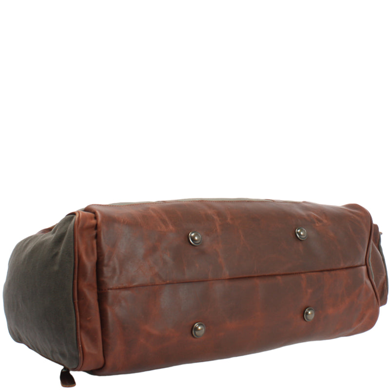 Leconi Reisetasche Weekender Sporttasche Damen Herren Leder Canvas Grün LE2017