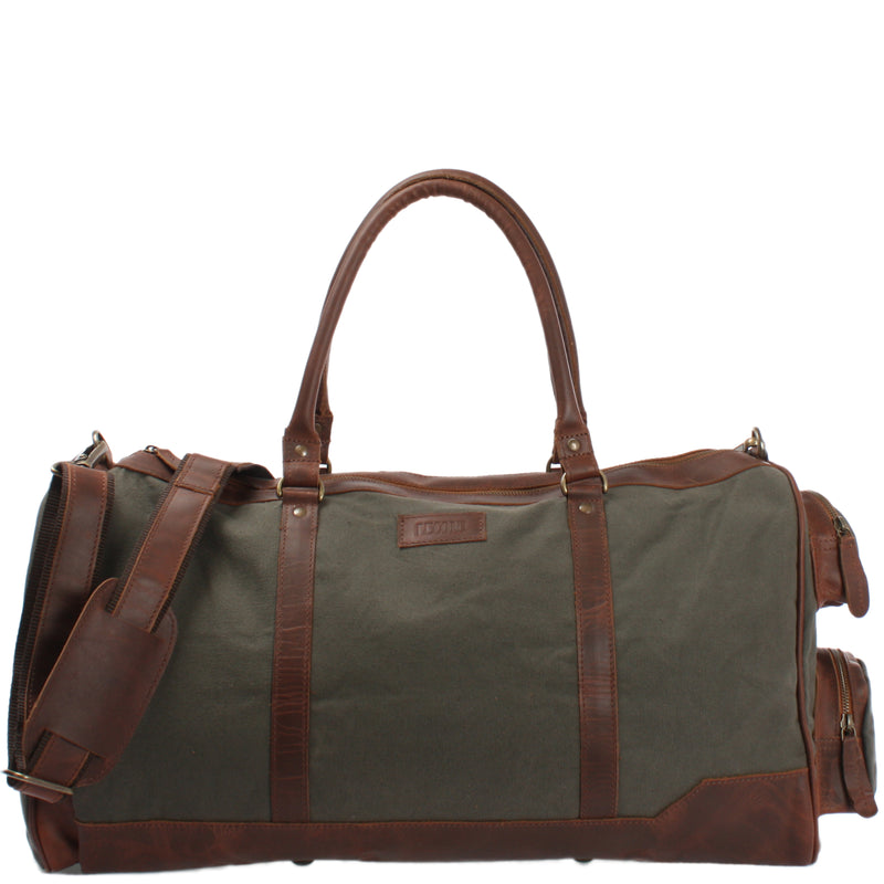 Leconi Reisetasche Weekender Sporttasche Damen Herren Leder Canvas grün LE2017