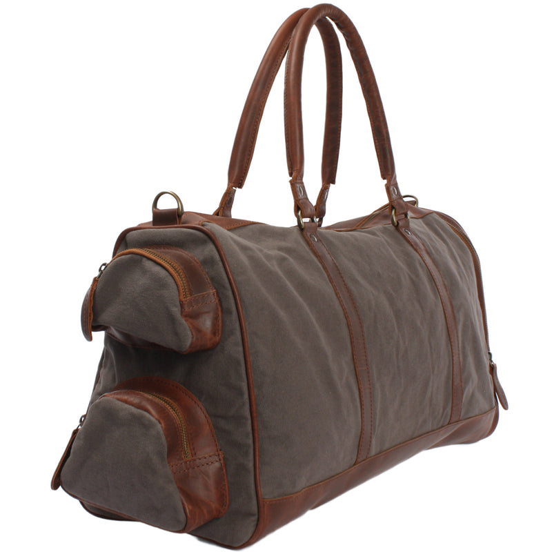 Leconi Reisetasche Weekender Sporttasche Damen Herren Leder Canvas Grau LE2017