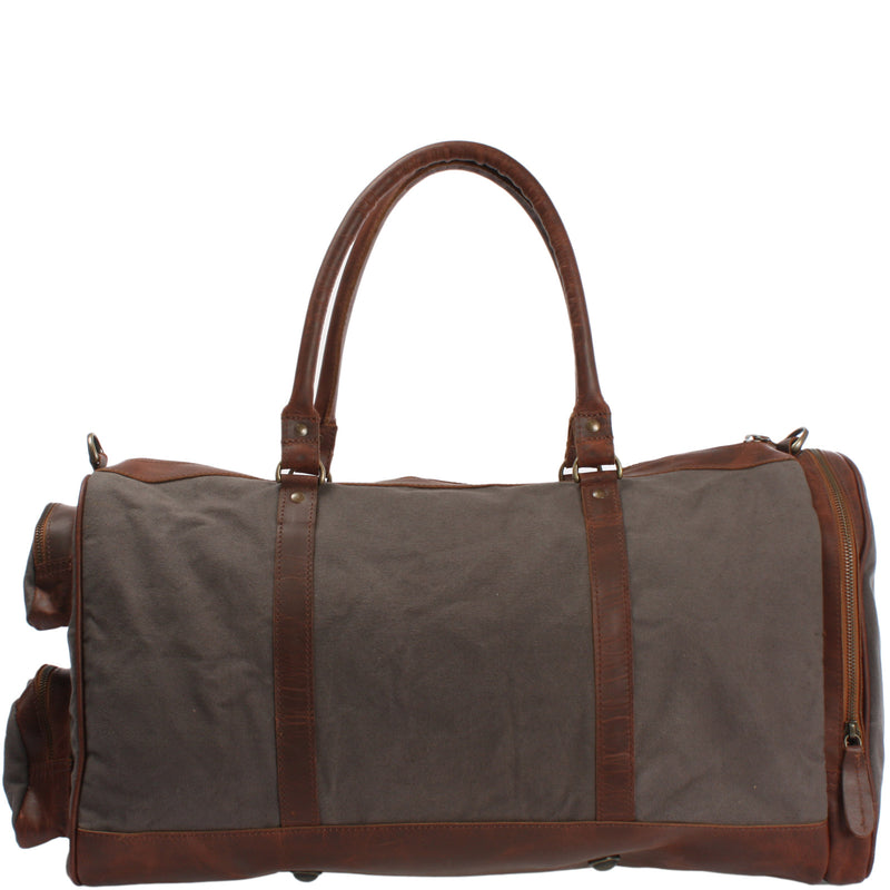 Leconi Reisetasche Weekender Sporttasche Damen Herren Leder Canvas Grau LE2017