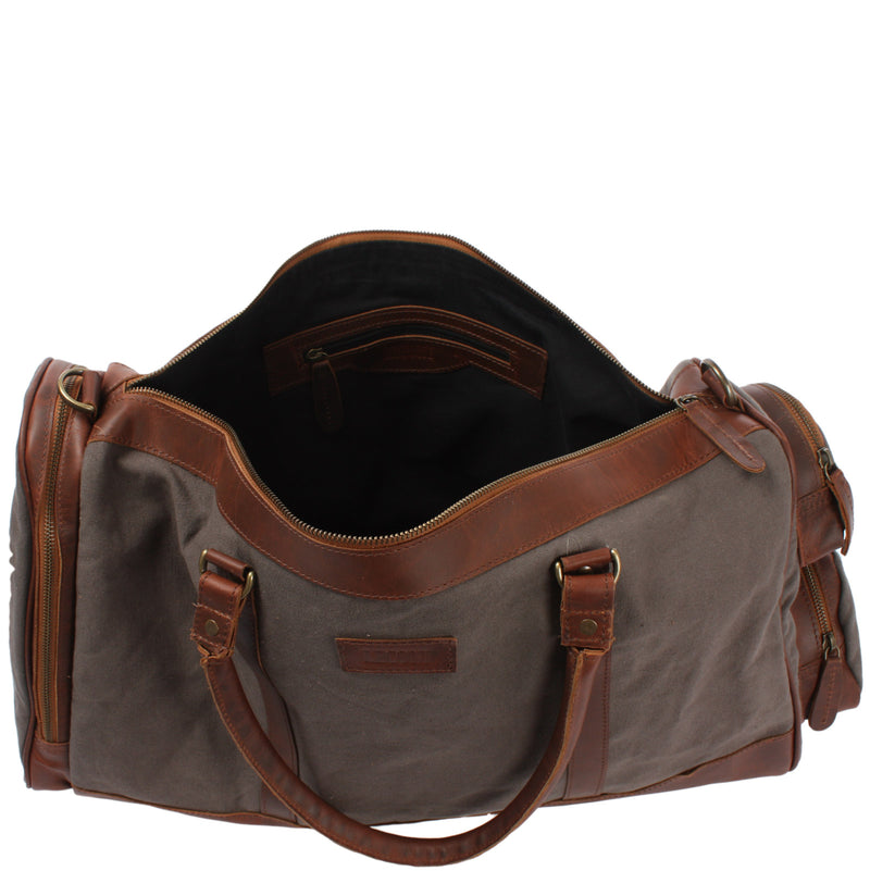 Leconi Reisetasche Weekender Sporttasche Damen Herren Leder Canvas Grau LE2017