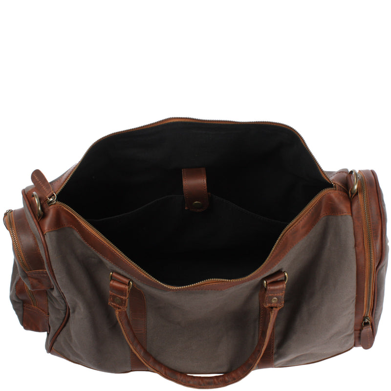 Leconi Reisetasche Weekender Sporttasche Damen Herren Leder Canvas Grau LE2017