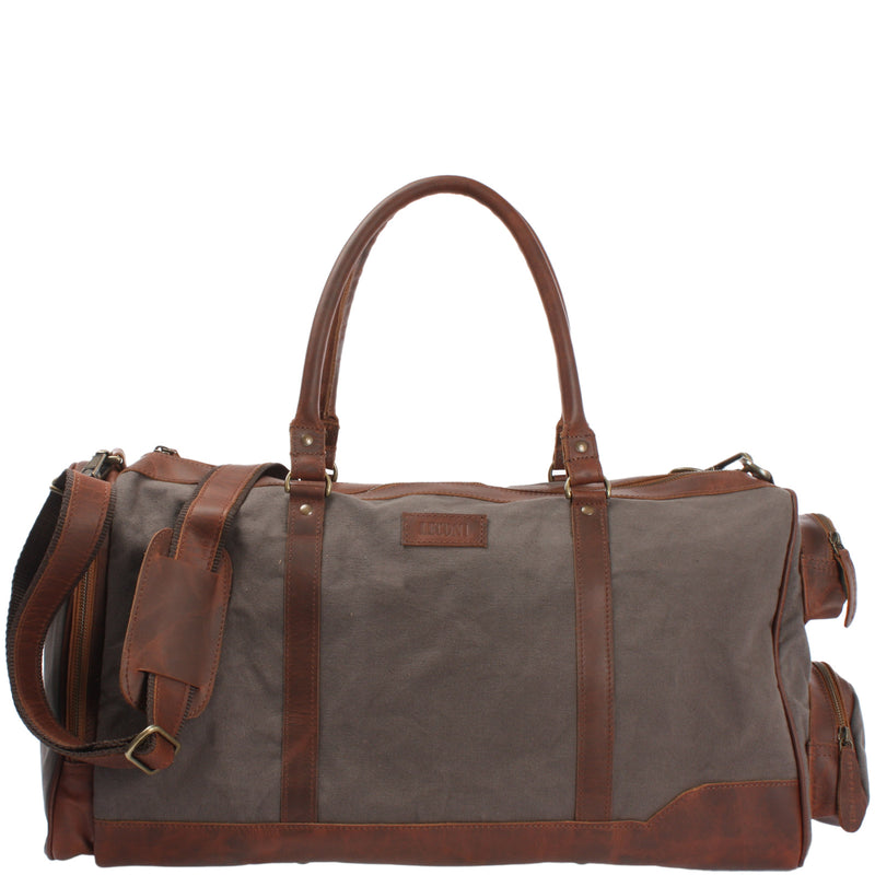 Leconi Reisetasche Weekender Sporttasche Damen Herren Leder Canvas grau LE2017